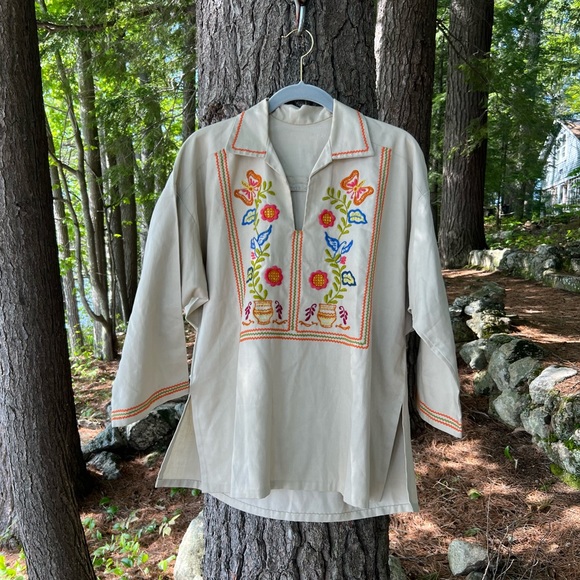 Vintage Tops - Vintage Handmade Embroidered Tunic M/L